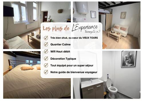 un collage de photos d'une chambre avec un lit dans l'établissement L'Expérience Tourangelle #1, à Tours