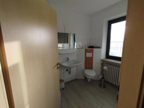 a bathroom with a sink and a toilet at Pension Erika in Mehlmeisel