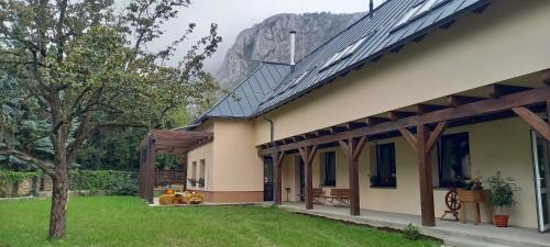 a house with a grass yard next to a building at Turistická Ubytovňa Zádiel - Turistaszálló Szádelő in Zádiel
