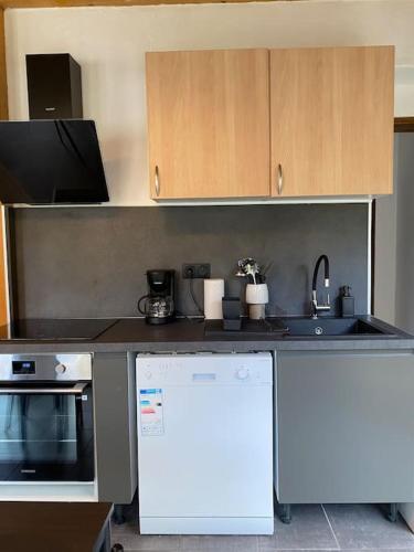 a kitchen with a sink and a counter top at Appartement Le Noyer in Courchevel