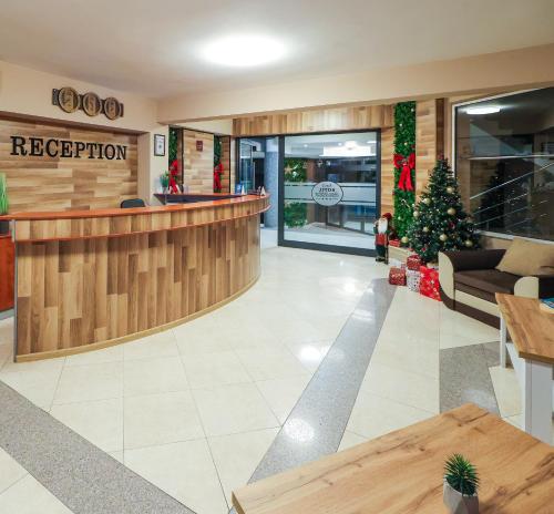a lobby of a store with a christmas tree at Family Hotel Gotse Delchev in Gotse Delchev