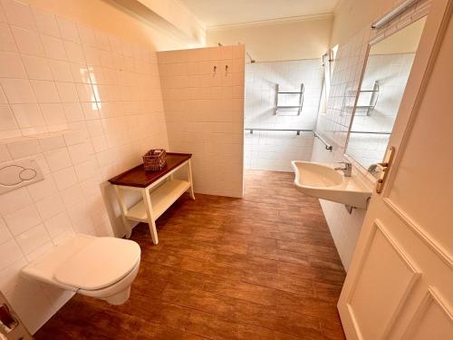 a bathroom with a toilet and a sink at Gemütliche Ferienwohnung auf Gut Petronell in Petronell
