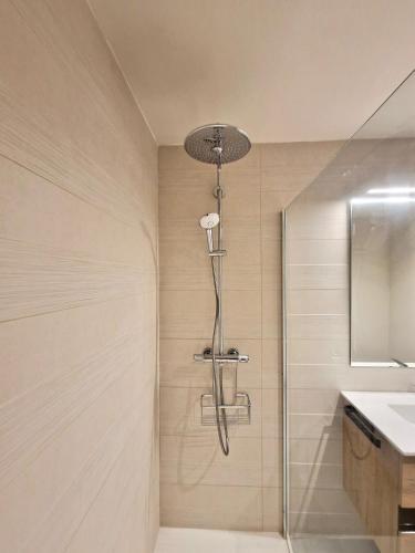 a shower in a bathroom with a sink and a shower head at SR Wellingtonia Estepona Centro in Estepona