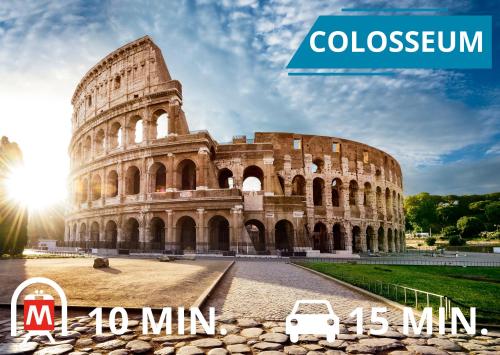 an image of the colosseum with a car parked in front at Il Magnifico Superior Rooms 400m from Tiburtina Railway Station and 290m from Metro in Rome