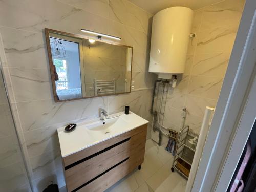 a bathroom with a sink and a mirror at T2bis St Charles in Biarritz