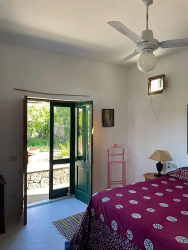 a bedroom with a bed and a ceiling fan at Casa Justa Panarea Drautto in Panarea