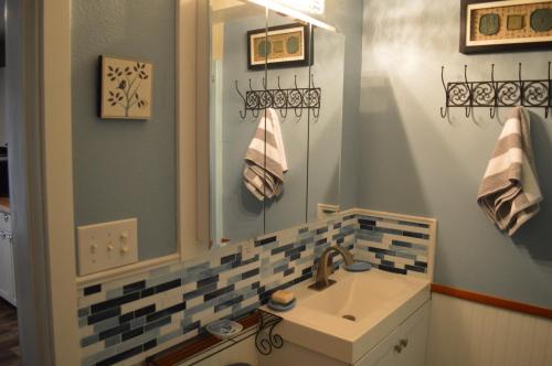a bathroom with a sink and a mirror at Lake St Claire Waterfront, 1 beds, 1 bath in Olympia