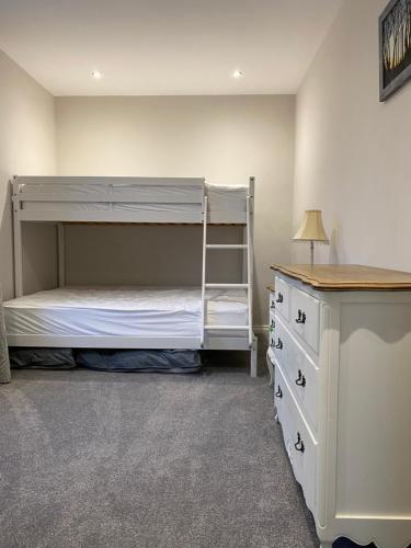 a bedroom with a bunk bed and a ladder at Bushmills holiday home in Bushmills