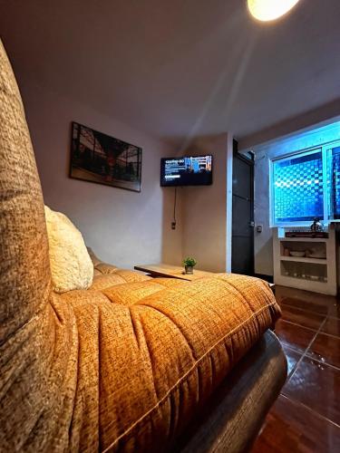 a bedroom with a bed and a flat screen tv at Montecarlo in Toluca