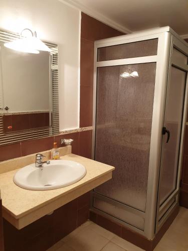 a bathroom with a sink and a shower at City Bleu Maroc in Tangier