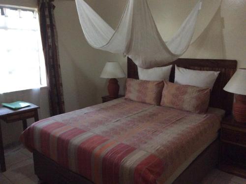 a bedroom with a large bed with a canopy at Tabonina Guesthouse in Livingstone