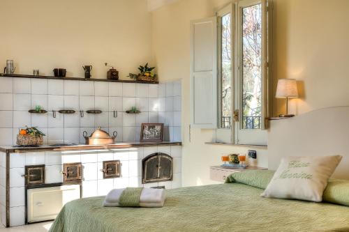 a bedroom with a stove and a bed in a room at Casa Nannina in Meta