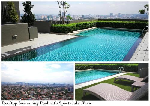 a collage of three pictures of a swimming pool with a city at X - The Nordic - Icon City Petaling Jaya in Sungai Way