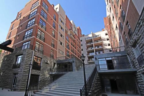 a set of stairs in front of a building at Amazing View Apartment in Tbilisi in Tbilisi City
