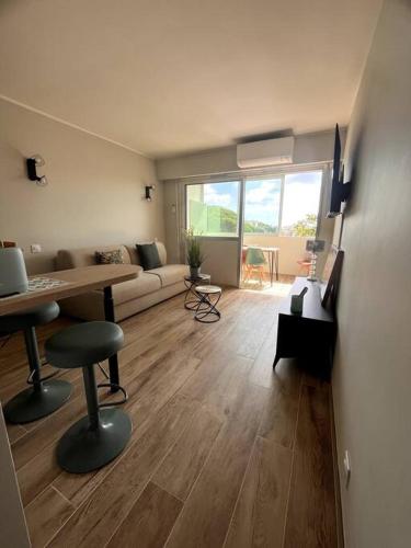 un salon avec un canapé et une table dans l'établissement Entre deux mer au Palm Beach, à Cannes