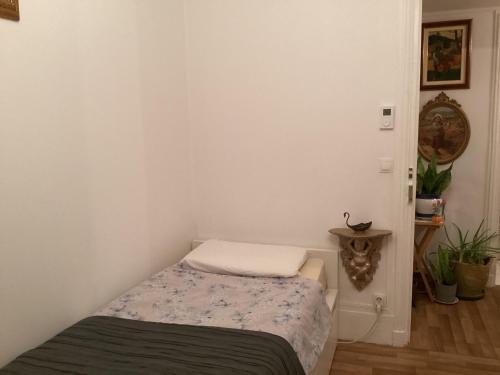 une petite chambre avec un lit dans une pièce dans l'établissement Chambre chez le habitant 282 rue Lecourbe 75015, à Paris