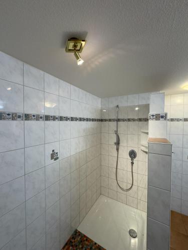 a bathroom with a shower and a bath tub at Ferienwohnungen am Kurpark in Roßhaupten