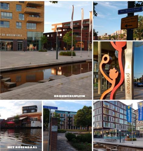 a collage of photos with buildings and a street sign at B & B Chawe in Enschede