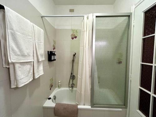un baño con ducha y bañera en Sunset Haven by the Sea, en Ospedaletti