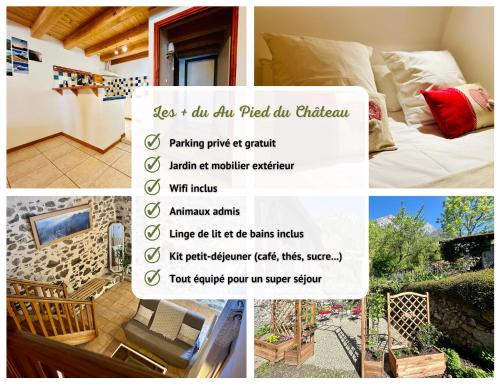 un collage d'images d'une maison avec un panneau dans l'établissement Au pied du château- Parking Wifi jardin - CLG Savoie, à Fréterive