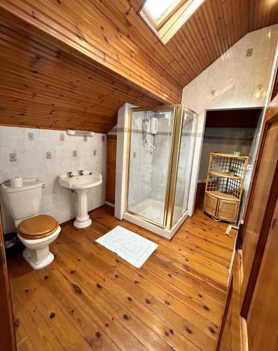 a bathroom with a toilet and a shower at The Egerton Arms Hotel Salford in Manchester