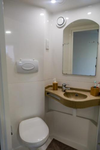 a bathroom with a toilet and a sink with a mirror at For Student Only Trinity Square in Nottingham in Nottingham