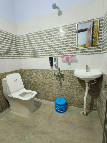 a bathroom with a toilet and a sink at Luxury Fully Furnished 2 BHK Flats Near Srinivasa Ticket Counter in Tirupati
