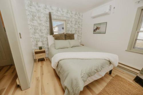 a bedroom with a bed and a mirror on the wall at Walk to Cafe & Mall, One Mile to Dordt, Dog Theme in Sioux Center