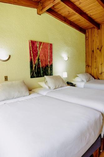 two beds sitting next to each other in a room at Hotel Salto Del Laja in Los Ángeles