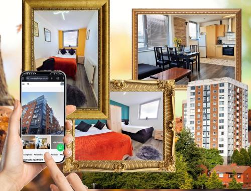 a person taking a picture of a hotel room at Sidemersey Livings - Central and Quiet 2-Bedroom Apartment in Liverpool
