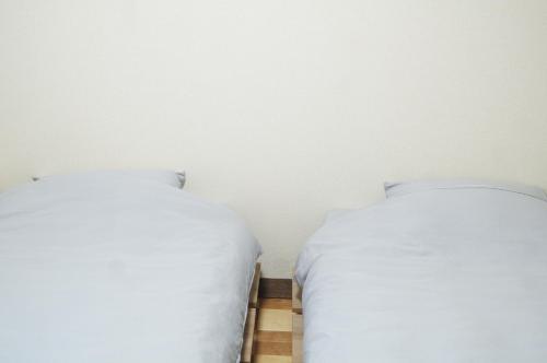 two white beds sitting next to each other in a room at ゲストハウスはれのち in Furunoushigawa