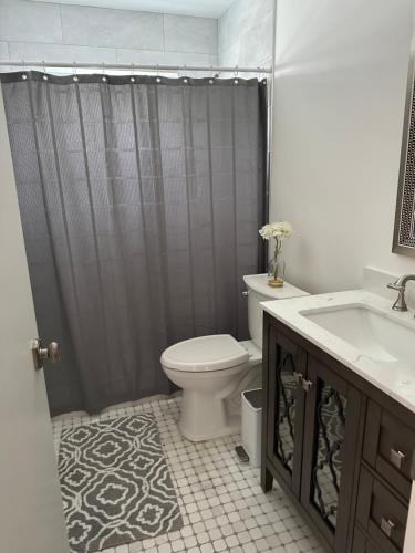 a bathroom with a toilet and a sink and a shower at Tropical Oasis in Miami