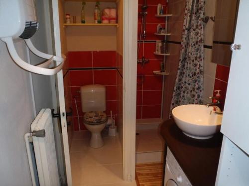une petite salle de bain avec toilettes et lavabo dans l'établissement Résidence Choucas - APPARTEMENT ALPE D'HUEZ AVENUE DU RIFNEL MAE-2301, à Huez