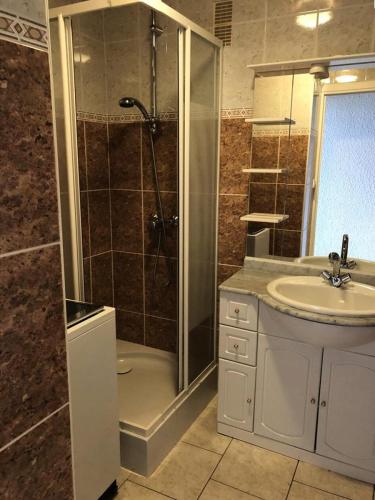 une salle de bain avec douche et lavabo dans l'établissement Résidence Concorde - APPARTEMENT ALPE D'HUEZ AVENUE DU RIF NEL MAE-2851, à Huez