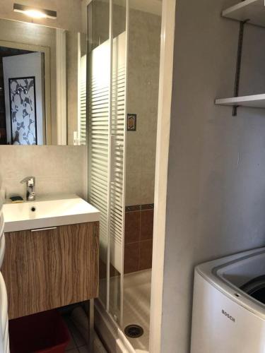une salle de bain avec un lavabo et une douche dans l'établissement Résidence Balcons D'huez - STUDIO ALPE D'HUEZ QUARTIER ECLOSE EST MAE-3081, à Huez