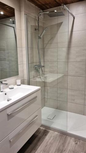 une salle de bain avec une douche, un lavabo et une baignoire dans l'établissement Résidence Richelieu - APPARTEMENT ALPE D'HUEZ RUE DU MAQUIS DE L'OISANS MAE-3321, à Huez