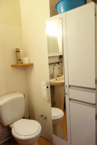 une petite salle de bain avec toilettes et lavabo dans l'établissement Résidence Edelweiss - Studio + Hall Habitable de 25m² Quartier du Viel ALPE- MAE-3401, à Huez