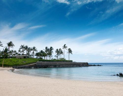 a beach with palm trees and the ocean at SEA GLASS Stunning 3BR KaMilo Home with Heated Pool and Best View in Waikoloa