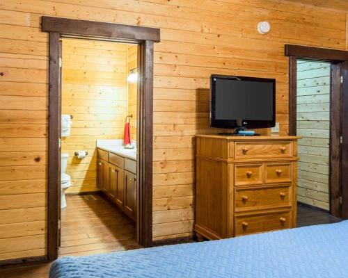 a bedroom with a tv on a dresser and a bathroom at Bluegreen Vacations Shenandoah Crossing, an Ascend Collection Resort in Gordonsville