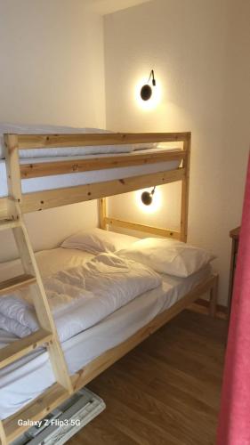 - un lit superposé avec une échelle dans une chambre dans l'établissement Appartement proche piste et près de l'Ecole de Ski, à Chamrousse