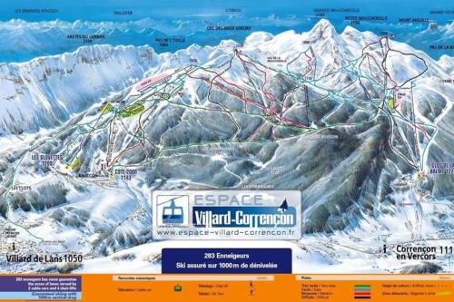 une carte d'une montagne avec de la neige dessus dans l'établissement Location saisonnière 4 couchages, à Villard-de-Lans