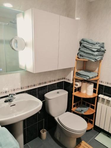 a bathroom with a white toilet and a sink at Anatiduero in Molinos de Duero