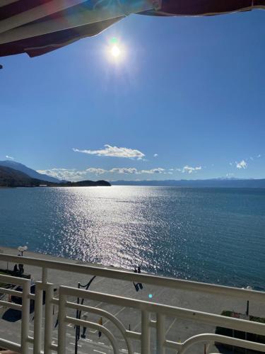 a view of the ocean from a balcony at Villa Dea in Ohrid