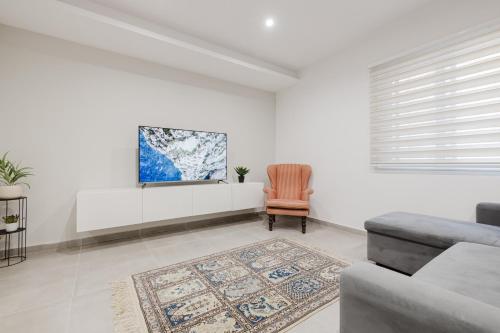 ein Wohnzimmer mit einer Couch und einem Sessel in der Unterkunft Ta Xbiex 3bed - Prime Location By Homely in Taʼ Xbiex