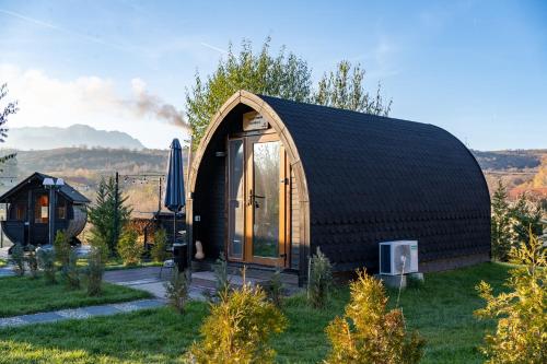 a large dome shaped building with a door in the grass at Glamp In Style Pods Resort in Bran