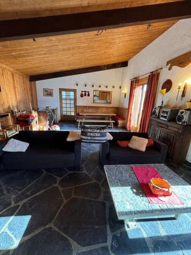 a large living room with couches and a table at Chalet de l'Ours - Pla d'Adet in Cadeilhan-Trachère