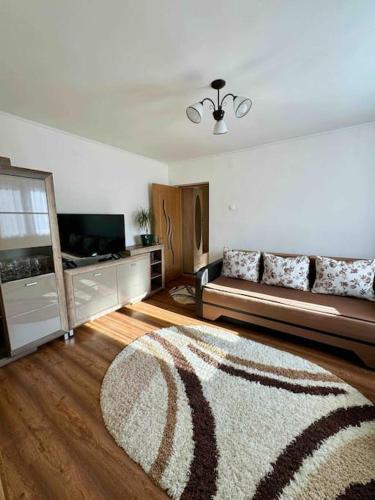a living room with a couch and a television at Apartament confortabil in Luduş