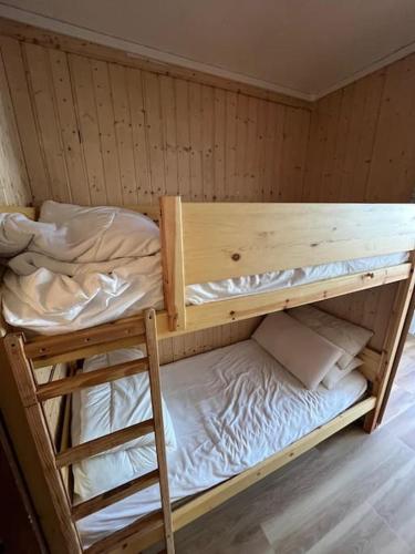 - un lit superposé vide dans une chambre en bois dans l'établissement Club Engaly I - Pied des pistes, à Le Plan