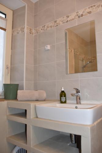 une salle de bain avec un lavabo blanc et un miroir dans l'établissement Yvonnette Cottage, à Salles-Courbatiès
