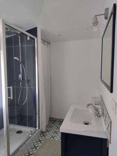 une salle de bain avec une douche et un lavabo et une douche dans l'établissement Coccinelle, à Yronde-et-Buron